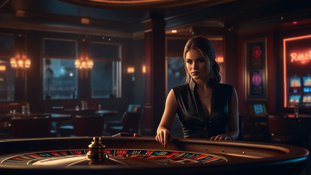 Code promo lumineux au-dessus d’une table de casino, ambiance sombre et néon