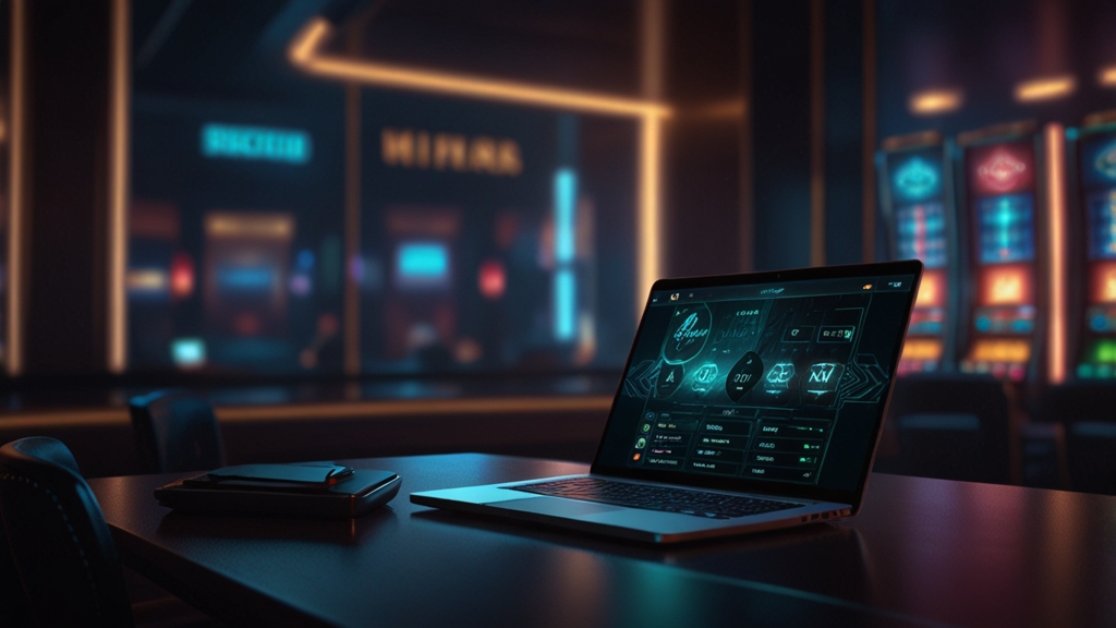 Écran de connexion casino sur ordinateur portable dans une ambiance sombre