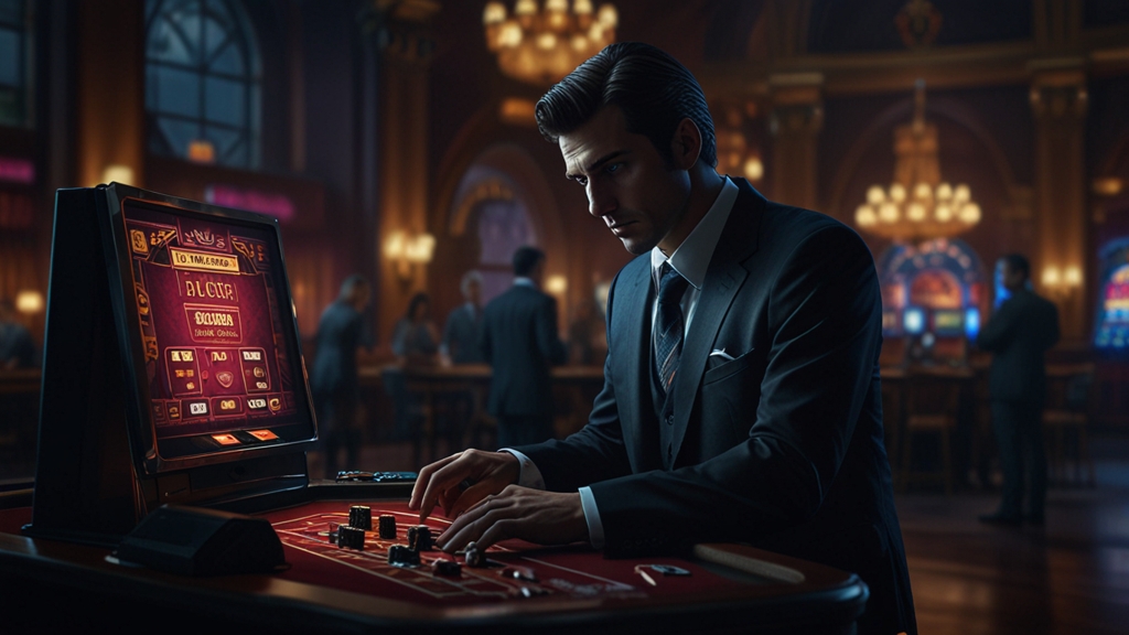 Écran de connexion avec message d’erreur dans une ambiance de casino sombre