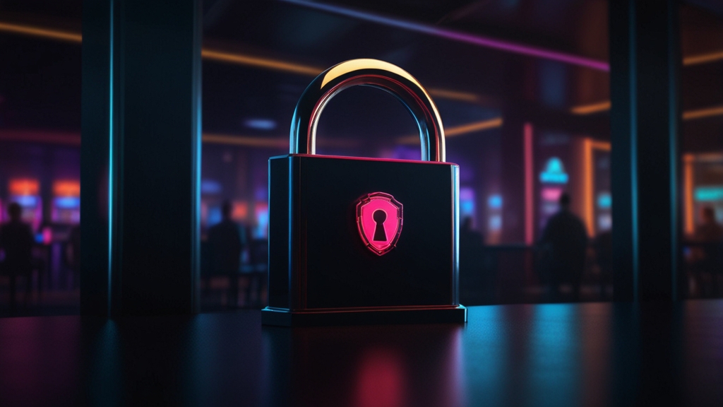 Interface de connexion sécurisée avec icône de cadenas dans un casino sombre